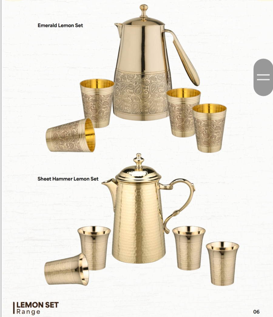 Pure Brass Lemon Set with Jug and 4 Glasses – 5-Piece Set