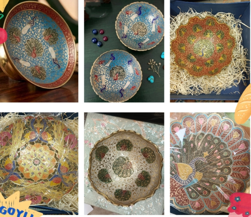 Handcrafted Meenakari Brass Plates and Bowls – Price on Request