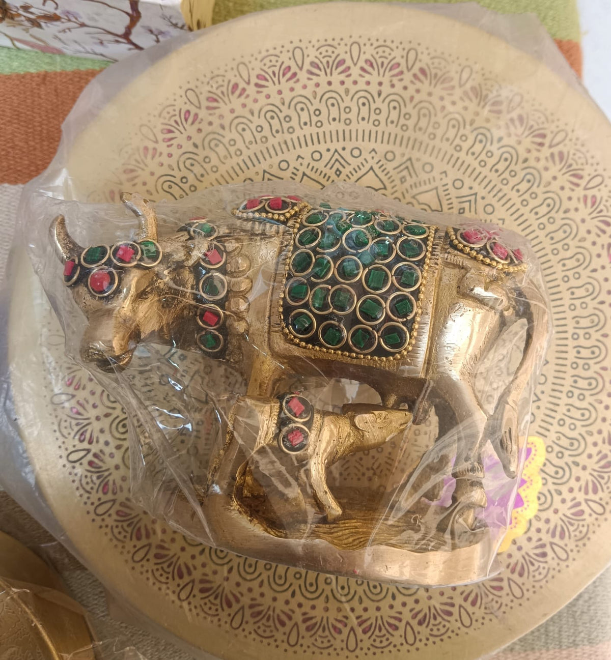 Handcrafted Brass Elephant Showpiece with Stonework