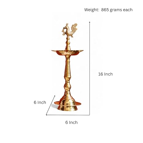 Traditional Pure Brass Peacock Standing Diya