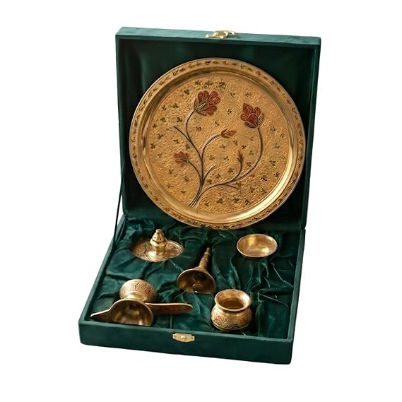 Meenakari Pure Brass Pooja Thali – Traditional Handcrafted Design