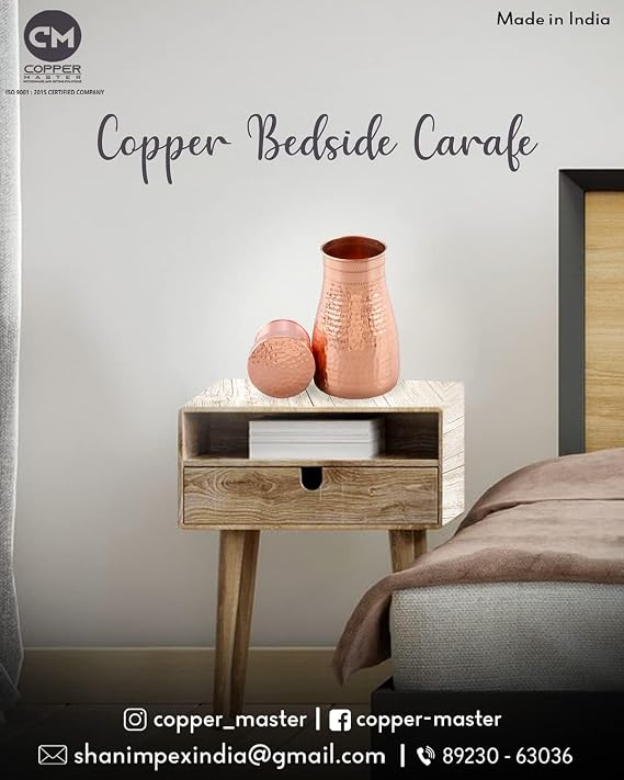 Premium Copper Bedside Water Jar Set with 2 Glasses