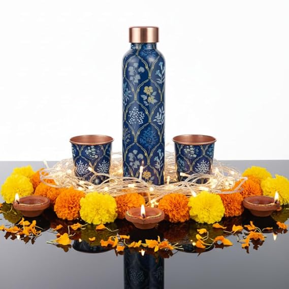 Handcrafted Meenakari Pure Copper Water Bottle