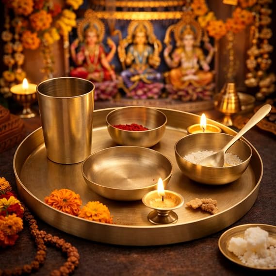 Premium Matte Brass Thali Dining Set – 13 Inch