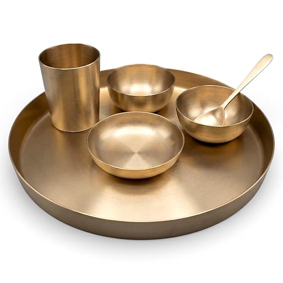 Premium Matte Brass Thali Dining Set – 13 Inch