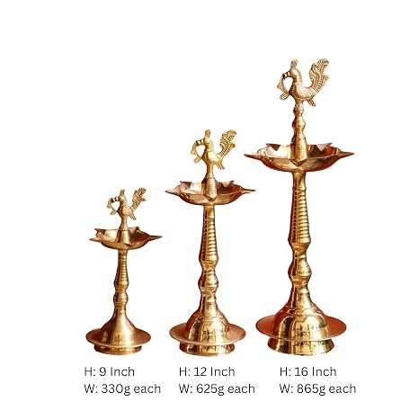 Traditional Pure Brass Peacock Standing Diya