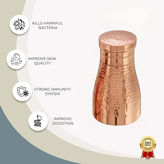 Premium Copper Bedside Water Jar Set with 2 Glasses