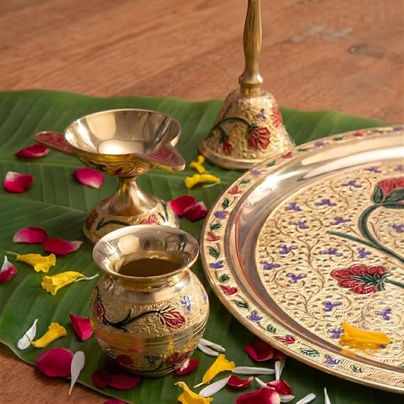 Meenakari Pure Brass Pooja Thali – Traditional Handcrafted Design