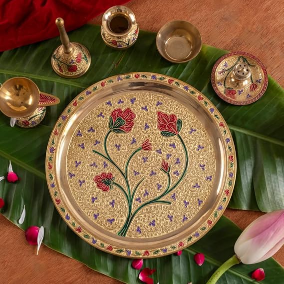 Meenakari Pure Brass Pooja Thali – Traditional Handcrafted Design