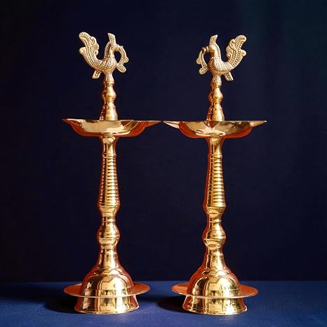 Traditional Pure Brass Peacock Standing Diya