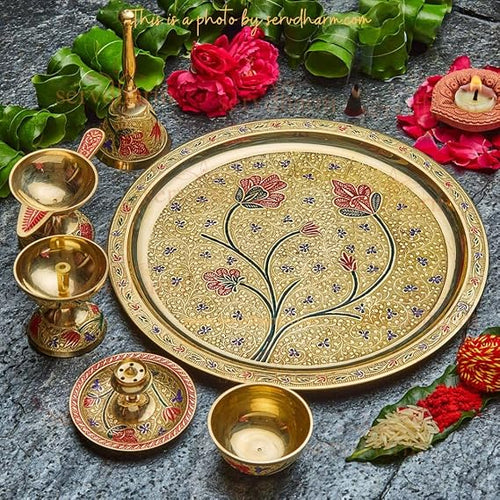 Meenakari Pure Brass Pooja Thali – Traditional Handcrafted Design