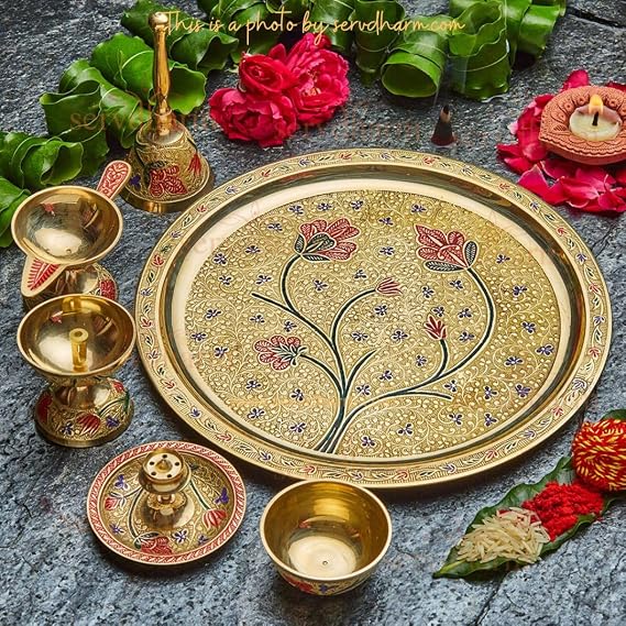 Meenakari Pure Brass Pooja Thali – Traditional Handcrafted Design