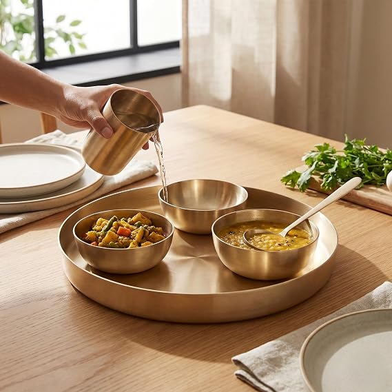 Premium Matte Brass Thali Dining Set – 13 Inch