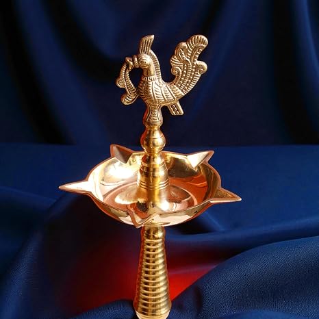 Traditional Pure Brass Peacock Standing Diya