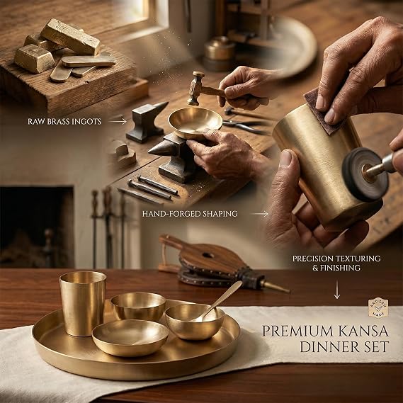 Premium Matte Brass Thali Dining Set – 13 Inch