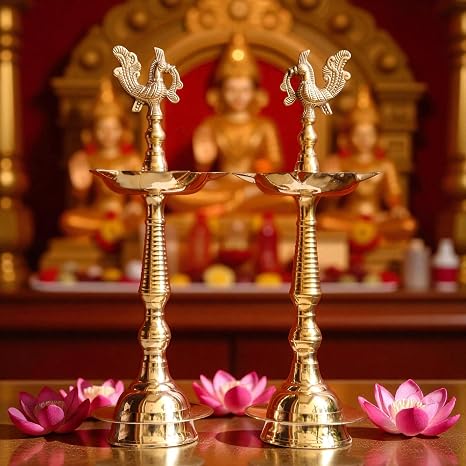 Traditional Pure Brass Peacock Standing Diya