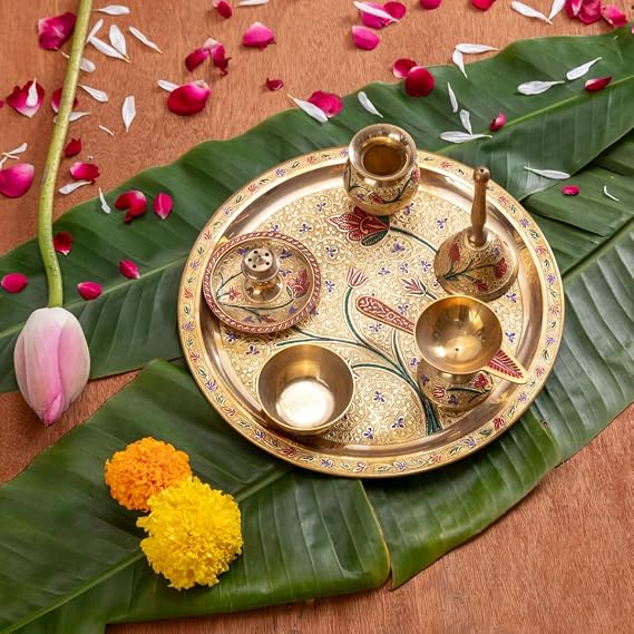 Meenakari Pure Brass Pooja Thali – Traditional Handcrafted Design