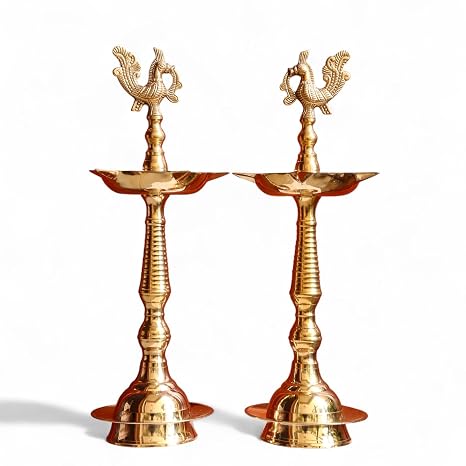 Traditional Pure Brass Peacock Standing Diya
