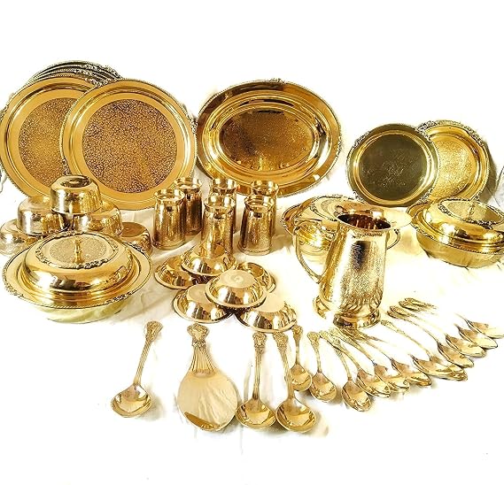 Premium Etched Brass Dinner Set – 51 Piece Luxury Set
