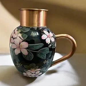 Handcrafted Meenakari Copper Apple Pot Set with 2 Glasses